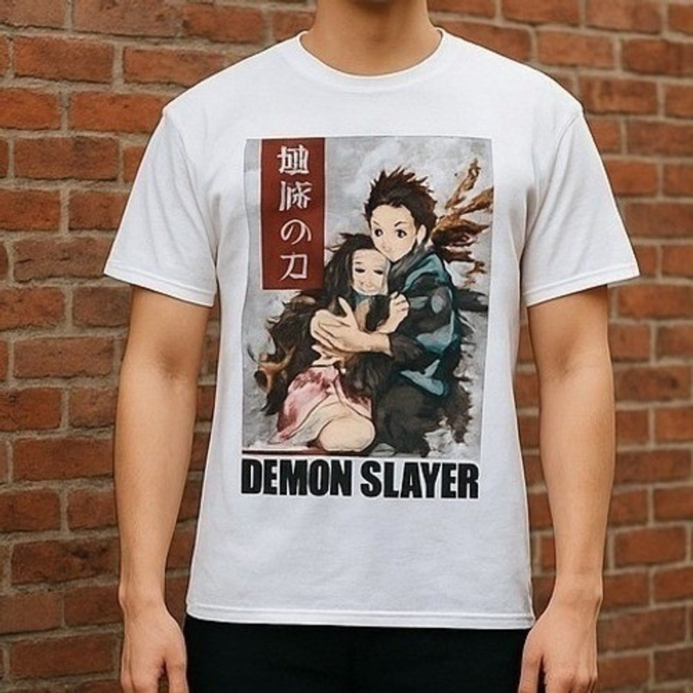 Demon Slayer Tanjiro Nezuko Graphic T-Shirt White XL Kimetsu no Yaiba Anime